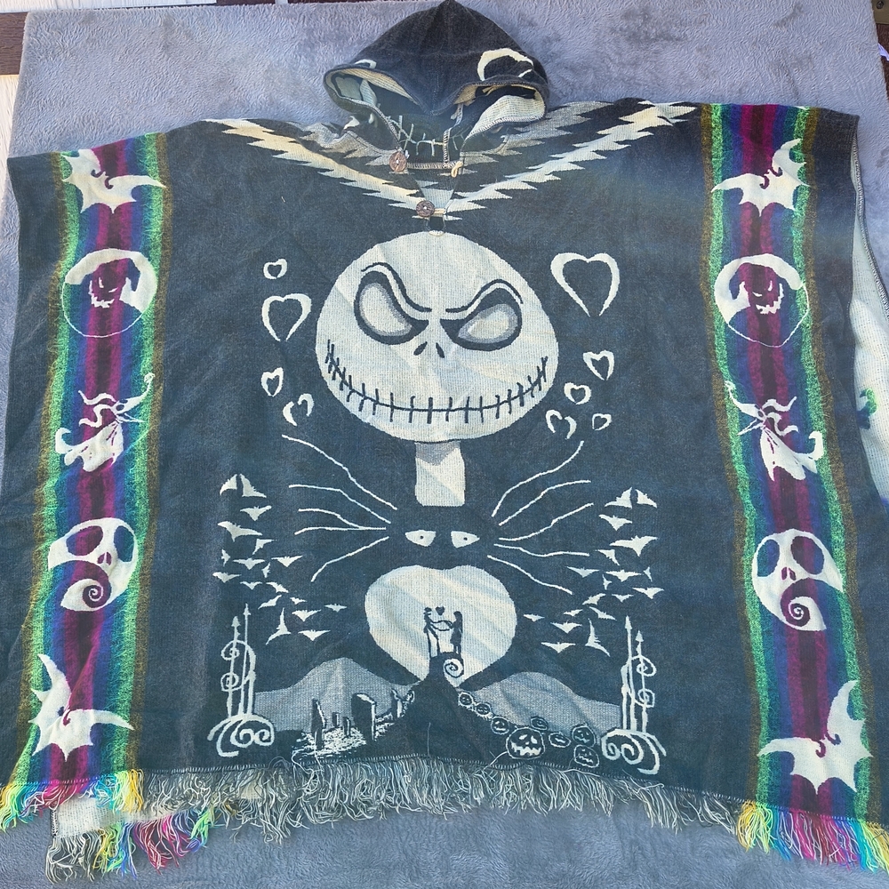 Colorful Hooded Poncho with Skull Design